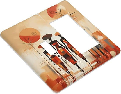 Decorative Outlet Covers Minimalist Black Women Bohemia Sun 2 Gang Wall Plate Single Toggle 1 Rocker Light Switch Cover Switch Plate Covers Faceplate for Bedroom Home Decor