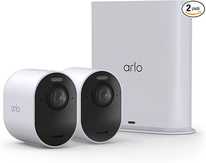 Arlo Ultra Security Camera 4K HDR (3rd Gen, 2025 Release) + SmartHub, Battery Power, Emergency Response, AI Event Captions, 1-Month Trial of Secure Plan, 180° Field of View, 3 Cam, White