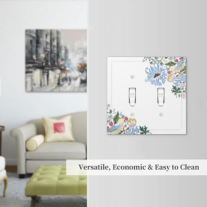 Decorative Light Switch Cover Plate Retro Morris Strawberry Rustic Plant Bird 2 Gang Wall Plate Oversized Double Toggle Two Switch Wall Cover Plate Dual Device Faceplate