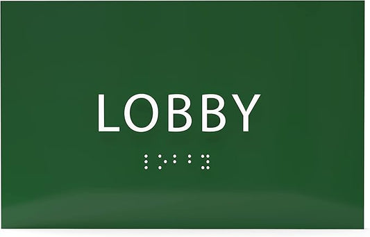 6" X4" Lobby Sign - Tactile Graphics Grade 2 Braille Text Reception Area Sign| Utility ADA Compliant Wall Mount Plastic Signs For Hospital, Offices, Businesses & Apartments