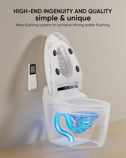 Smart Toilet with Warm Water Sprayer and Dryer, One Piece Bidet Toilet with Auto Dual Flush,Foot Sensor Operation,Heated Seat Smart with Built In Fahrenheit LED Display