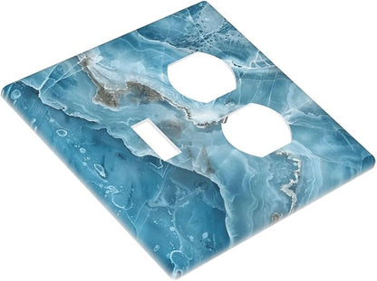 Decorative Outlet Covers Abstract Watercolor Blue Marble Texture 2 Gang Light Switch Cover Plate Single Toggle Duplex Wall Plates for Electrical Outlets Switch Plate Covers for Home Decor