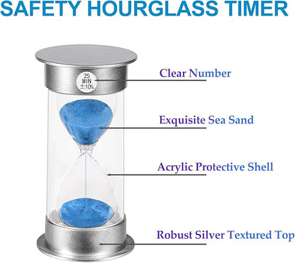SuLiao Hourglass Sand Timer 25 Minutes：Silver Plastic Sand Clock 25 Min,Acrylic Unbreakable Sand Watch,Colorful Hour Glass for Kids, Games, Classroom, Kitchen, Decorative