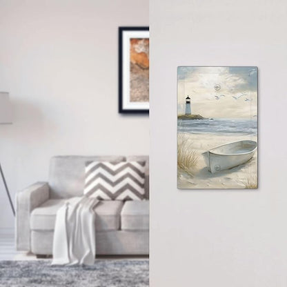 Decorative Light Switch Plate Covers Seascape Painting with Lighthouse Boats 1 Gang No Device Single Blank Outlet Covers Wall Plate Light Switch Covers for Bedroom Home Decor