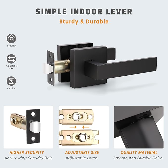 KNOBWELL 3 Pack Black Interior Door Handles Heavy Duty Door Levers Passage Door Handle Set Durable Door Hardware, Left or Right Handing, Door Handle Set 2.07 lb One Lever