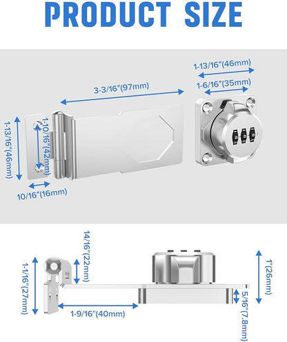 Cabinet Password Hasp Locks, 90 Degree Barn Door Lock, Household Security Combination Latch Lock for Locker, Fence, Bathroom, Outdoor, Garden (Silver-2PCS)
