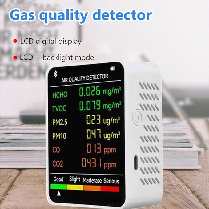 6 in 1 Air Quality Monitor PM2.5 PM10 HCHO Formaldehyde Detector Temperature Humidity Meter with Color Display Portable Indoor Air Tester