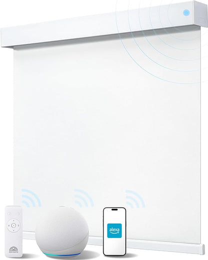 Smart Roller Shades for Windows, Alexa Blackout Motorized Blinds with Remote Control, Easy Install Automatic Electric Blinds for Indoor (59" W x 72" H, White)