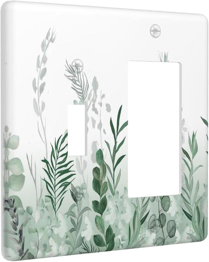 Watercolor Green Leaf Rustic Plant Eucalyptus Flowers Outlet Covers 1 Toggle 1 Rocker Combination Decorative Wall Plate Electrical Switch Plates Light Switch Cover Plate for Bed Room Living Room Decor