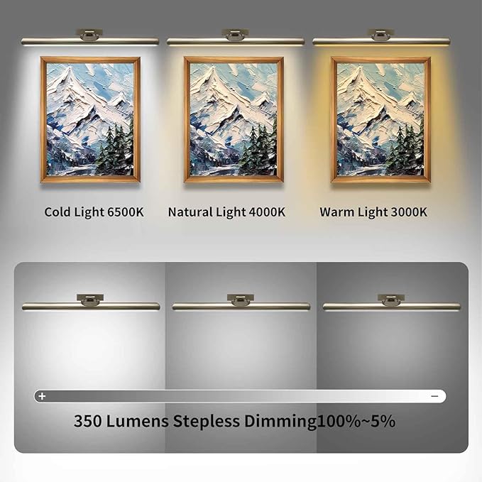 24.4" Wireless Picture Lights, Rechargeable Battery Art Display Light with Remote Control, Dimmable/Timer Off Dartboard Light (Nickel-2Pack)