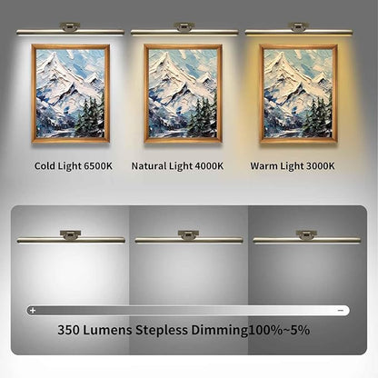 24.4" Wireless Picture Lights, Rechargeable Battery Art Display Light with Remote Control, Dimmable/Timer Off Dartboard Light, 3 Lighting Modes Full Metal Painting Display Lights (Nickel-1Pack)