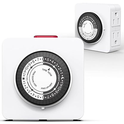 G-ELEK Timers for Electrical Outlets Indoor, 24-Hour Dual Outlet Timer, Christmas Tree Timer Indoor, 3 Prong Light Timers Indoor, Daily Cycle Lamp Timer, 125V 15A, ETL Listed, 2 Pack