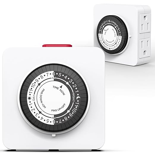 G-ELEK Timers for Electrical Outlets Indoor, 24-Hour Dual Outlet Timer, Christmas Tree Timer Indoor, 3 Prong Light Timers Indoor, Daily Cycle Lamp Timer, 125V 15A, ETL Listed, 2 Pack