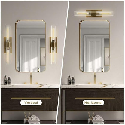 YUYI Brass Wall Sconces Set of Two, 22.8'' Gold Bathroom Sconces Wall Decor with Clear Glass Shade, Indoor Vanity Wall Lights for Bathroom Living Room Bedroom Hallway Fireplace Staircase