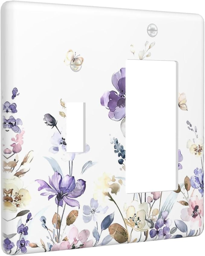 Outlet Covers Purple Floral Lilac Watercolor Flower Leaves Butterfly Wildflower 1 Toggle 1 Rocker Combination Decorative Wall Plate Light Switch Cover Plate Electrical Switch Plates for Bedroom Home