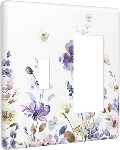 Outlet Covers Purple Floral Lilac Watercolor Flower Leaves Butterfly Wildflower 1 Toggle 1 Rocker Combination Decorative Wall Plate Light Switch Cover Plate Electrical Switch Plates for Bedroom Home