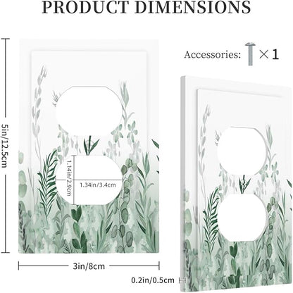 Watercolor Green Leaf Rustic Plant Eucalyptus Flowers Outlet Covers 1 Gang Duplex Light Switch Cover Decorative Switch Plates Electrical Receptacle Faceplate Wall Plate for Bed Room Living Room Decor