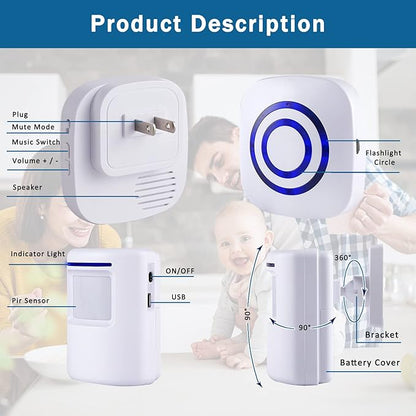 Motion Sensor Alarm - Seanme Wireless Driveway Alarm 100m Long Distance Signal Transmission, Home Security Alarm System Motion Sensor Doorbell with 38 Chime Tunes, 4 Volume Levels