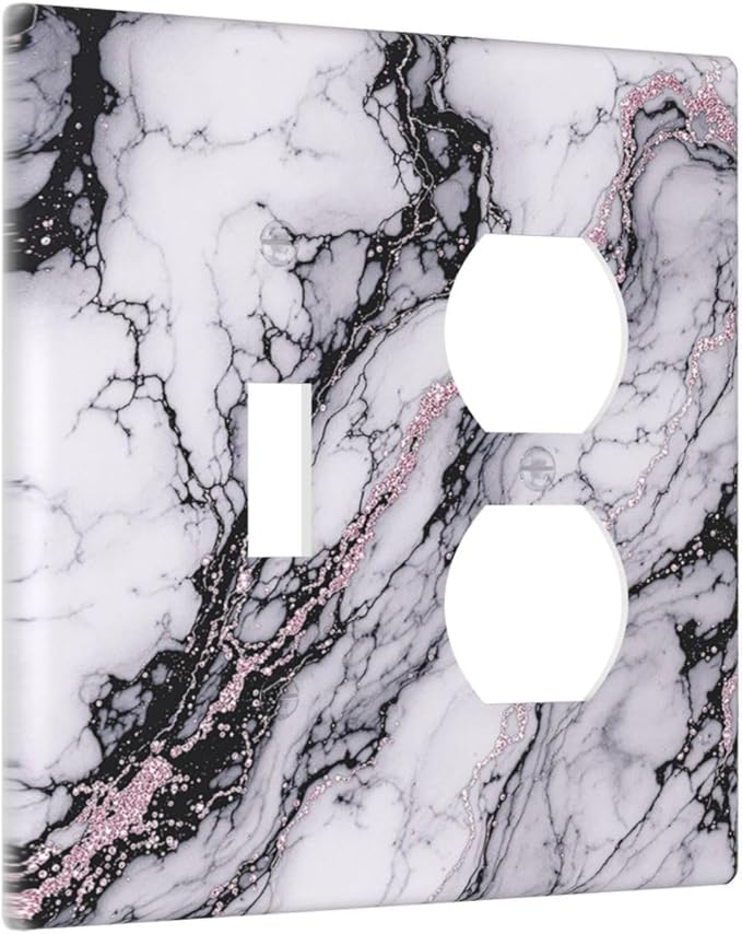 Wallplates White Marble Pattern Black Lines Pink Lines 1 Toggle 1 Duplex Switch Plate Electrical GFCI Faceplate Decorative Light Switch Covers for living Room Office Decor