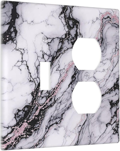 Wallplates White Marble Pattern Black Lines Pink Lines 1 Toggle 1 Duplex Switch Plate Electrical GFCI Faceplate Decorative Light Switch Covers for living Room Office Decor