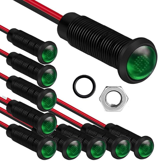 10pcs LED Plastic Indicator Pilot Light 110VAC Mounting Hole Size 6mm(Green)