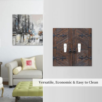 Decorative Light Switch Plate Covers Vintage Brown Wood Barn Door 2 Gang Light Switch Cover Unique Double Toggle Wall Plate Outlet Covers for Bedroom Home Decor （2 Pack）