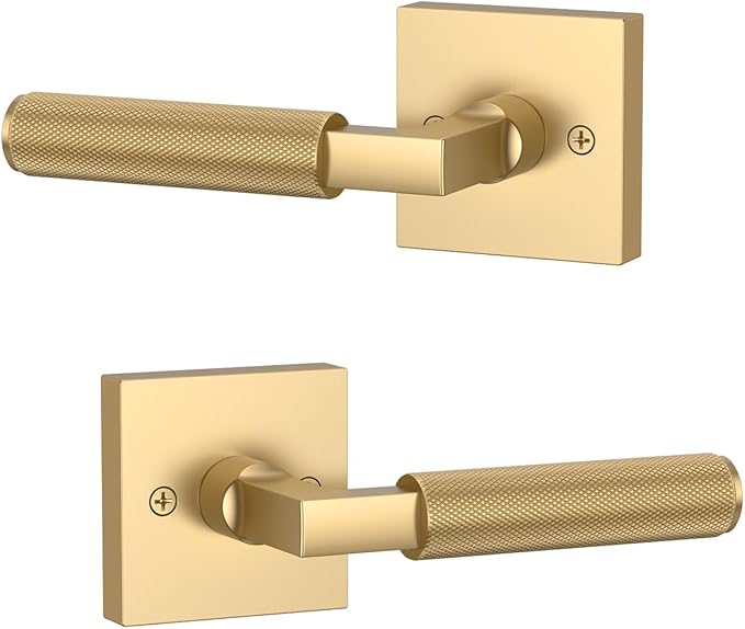 Asidrama 2 Pack Champagne Bronze Dummy Door Handles, Non-Turning Decorative Door Lever with Door Knobs for Closet, French Double Doors, Pantry & Interior Push/Pull Use 09