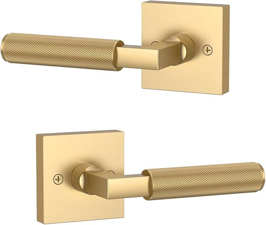 Asidrama 2 Pack Champagne Bronze Dummy Door Handles, Non-Turning Decorative Door Lever with Door Knobs for Closet, French Double Doors, Pantry & Interior Push/Pull Use 09