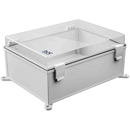 Co. ABS Waterproof IP67 Hinged Electronics Box with Mounting Plate, Bracket (11.81" x 15.7" x 6.7", Clear Cover - 4 Pack)