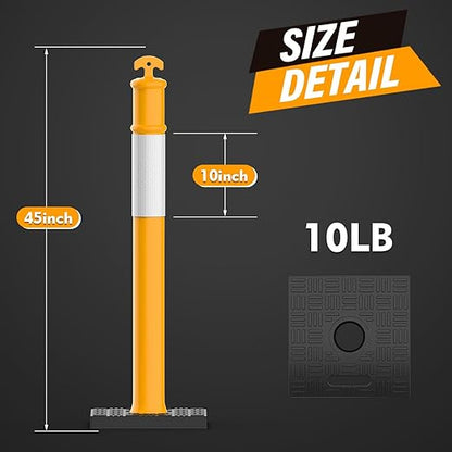 RoadHero 45 Inch Delineator Post with Rubber Base, Heavy Duty Yellow Traffic Delineator Posts Cones with Reflective Collars for Parking Lots, Road Safety, Construction Events 3 Pack