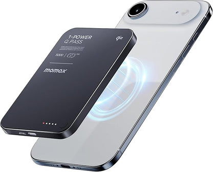 MOMAX Q.Pass Magnetic Power Bank, 5000mAh Slim Portable Charger Qi2 Certified 15W Ultra-Fast Charging Battery Pack for iPhone Air/17 Pro Max/17 Pro/16/15/14/13/12 (No Lighting)