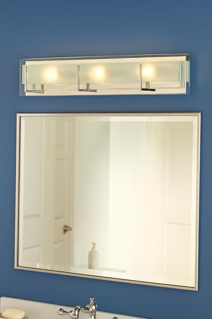 Hinkley Latitude Extra Large Six Light Bath Vanity - Modern, Inside Etched Clear Glass Panel, Bulbs Included - Chrome Finish