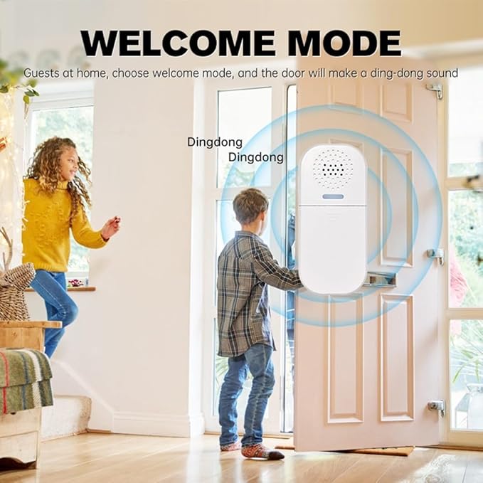 Wireless Door Alarm With 2 Remote Controls, 130DB Adjustable Volume, 5 Modes Sound And Light Alerts, Magnetic Sensor For Home Security