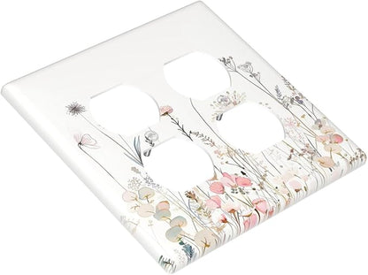 Floral Watercolor Wildflower Dandelion Plant Outlet Covers 2 Gang Double Duplex Decorative Light Switch Covers Electrical Wallplates Socket Faceplate for Farmhouse Bed Room Decor