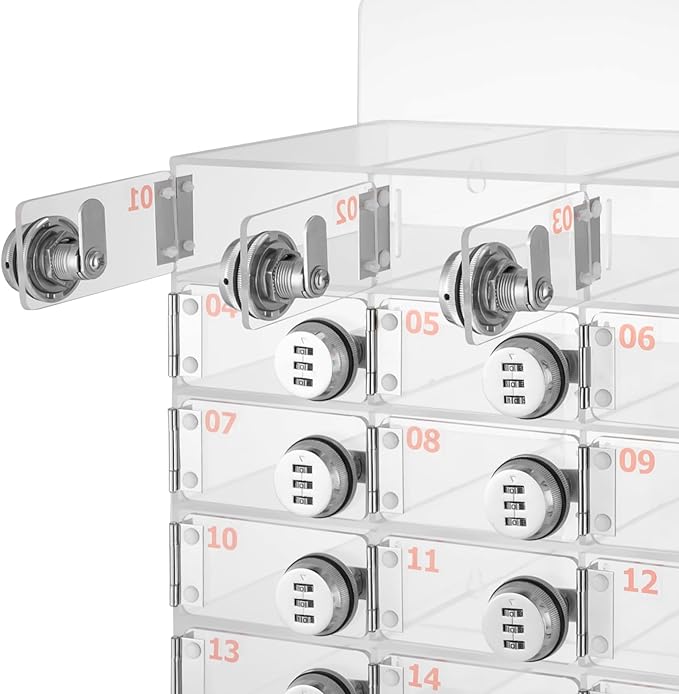 Cell Phone Storage Locker, 15 Slots Acrylic Material with Door Locks and Keys, Wall-Mounted Cabinet Pocket Office Classroom Gym Box, Clear