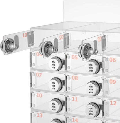 Cell Phone Storage Locker, 15 Slots Acrylic Material with Door Locks and Keys, Wall-Mounted Cabinet Pocket Office Classroom Gym Box, Clear