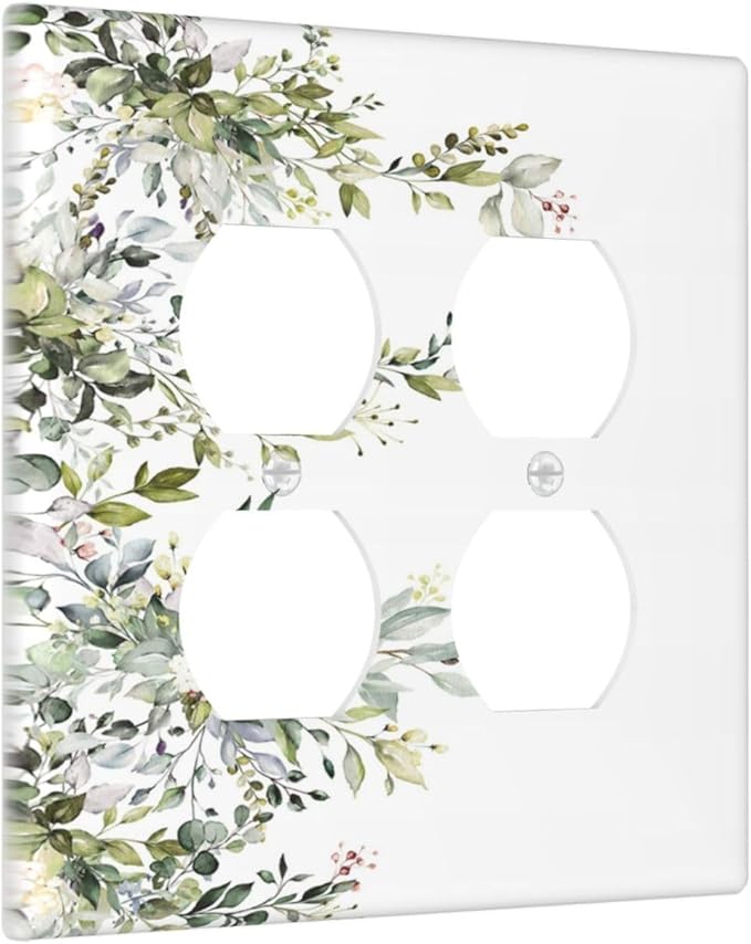 Decorative Outlet Covers Rustic Eucalyptus Leaves Green Leaf 2 Gang Wall Plate Double Duplex Light Switch Cover Switch Plate Covers for Country Bedroom Home Decor