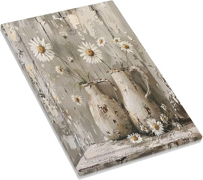 Light Switch Cover Plate Vintage Rustic Floral White Daisy Flower Oil Painting Style 1 Gang No Device Blank Electrical Wall Plates Faceplate Decorative Switch Plate for Home Farmhouse Decor