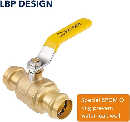 1/2" Press propress Ball Valve with EPDM O-Ring 1/4-Turn Full Port Shut Off Stop Valve for Copper Tubing Connection LF Brass 10PCS