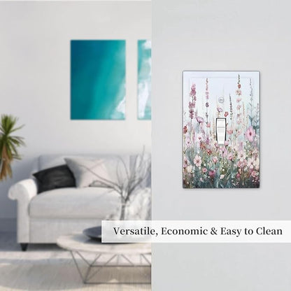 Pink Floral Watercolor Botanical Wildflowers Decorative Light Switch Cover 1 Gang Single Toggle Device Electrical Faceplate Switchplates Decorator Outlet Wall Plate For Bed Room Living Room Decor
