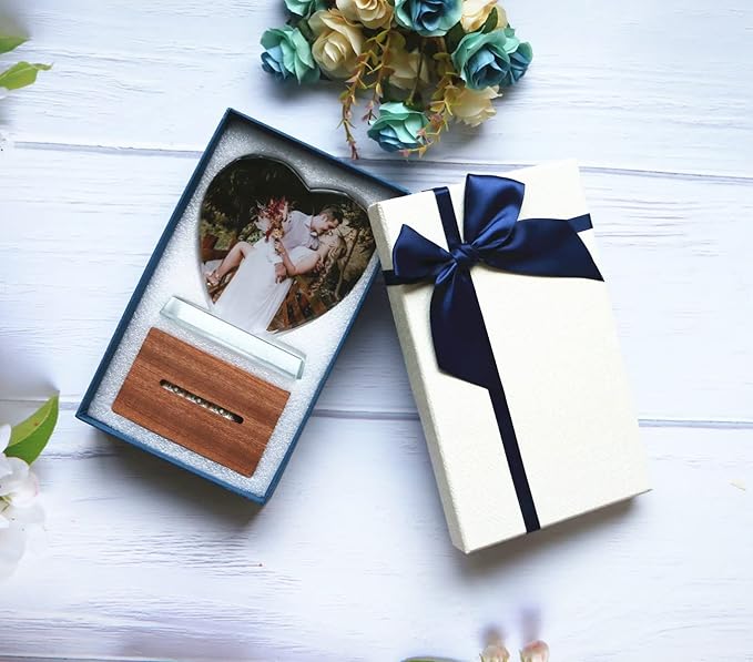 FANF&YKPY Personalized Crystal Custom Color Pictures - Heart-shaped Crystal Photo Frame, Birthdays, gift for her, Wedding Gifts, for Girlfriends, Husbands,Wife,Friends,Parents