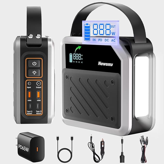 Newsmy Portable Solar Power Station 270Wh/72000mAh, 268W Max Output, 2×100W USB-C PD, LiMnFePO4 Battery with Spotlight for Hiking, Traveling & Emergency, Drone Charging, Compact Power Stations