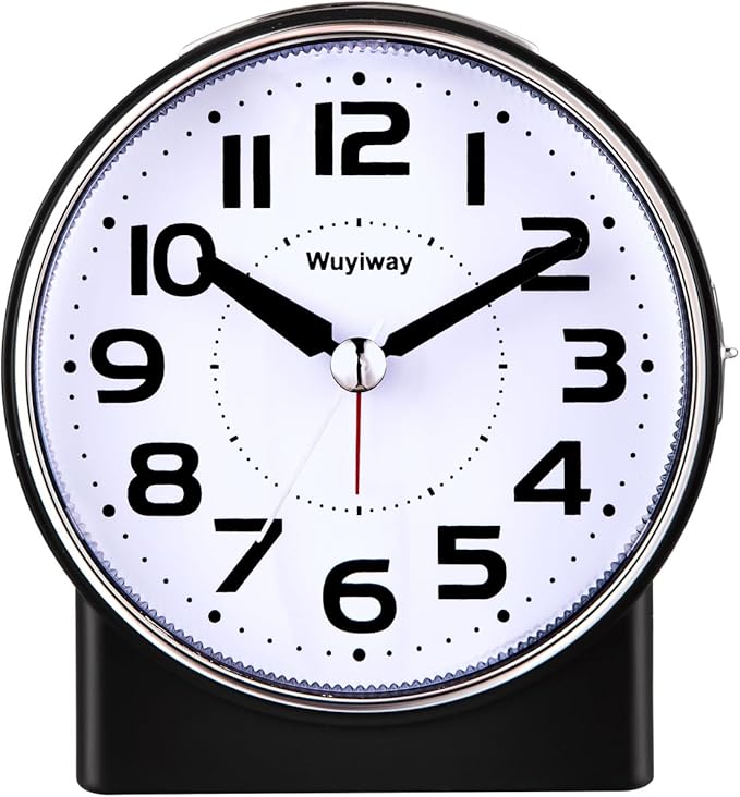 4.3" No Ticking Analog Alarm Clock,Silent Readable for Seniors,Easy to Set,Gradual Rise Alarm,Big Numbers,On/Off Switch on Side,Gentle Wake,Snooze Soft Backlight,Battery Operated