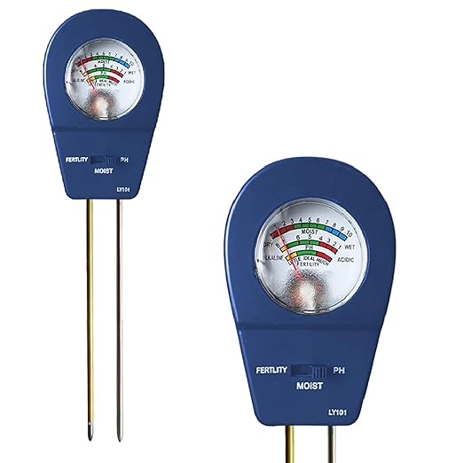3-in-1 Soil Moisture Meter pH & Fertility Tester, No Battery Needed Plant Soil Test Kit for Houseplants, Garden, Lawn & Farm, Plug-and-Read Soil Acidity Meter for Indoor Outdoor Potted Plants (Blue)