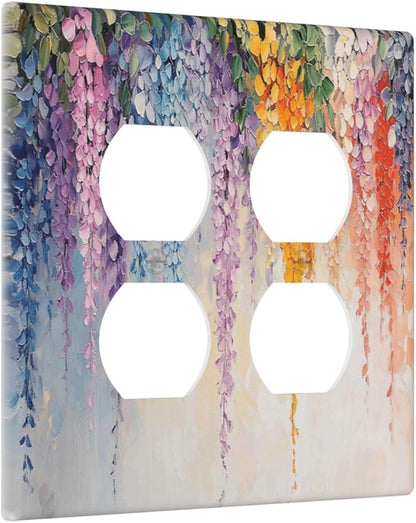 Colorful Wildflower Wisteria Cascade Floral Flower Outlet Covers 2 Gang Double Duplex Decorative Light Switch Covers Electrical Wallplates Socket Faceplate for Bedroom Living Room Decor