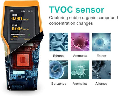 Smart 126s Air Quality Monitor Indoor TVOC Tester PM2.5 Dust Meter Formaldehyde HCHO Detector PM1.0 PM10 VOCs Particle Test Pollution Home AQI Indicator Data Record