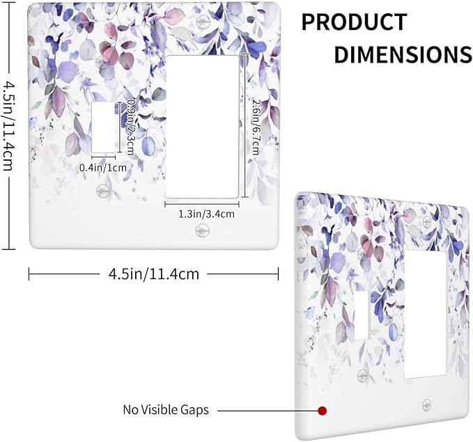 Purple Eucalyptus Watercolor Floral Rustic Leaf Outlet Covers 1 Toggle 1 Rocker Combination Decorative Wall Plate Electrical Switch Plates Light Switch Cover Plate for Farmhouse Home Decor