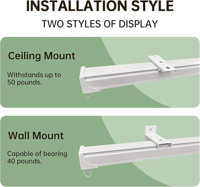 Curtain Tracks Ceiling Wall Mounted Heavy-Duty Curtains Rails Room Divider Curtain Track for Living Room Bedroom Room Shower Divider White 3 ft To 6 ft
