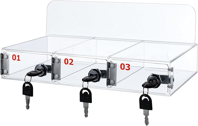 Threan 3 Slot Cell Phone Storage Box, Clear Cell Phone Storage Cabinet Wall Mounted, Including Door Locks and Keys for Office School Factory Classroom Students Staff