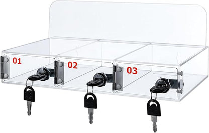 Threan 3 Slot Cell Phone Storage Box, Clear Cell Phone Storage Cabinet Wall Mounted, Including Door Locks and Keys for Office School Factory Classroom Students Staff